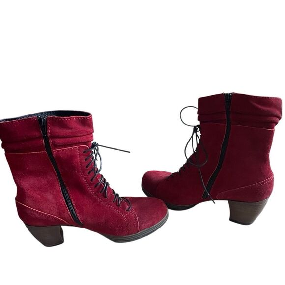 Wolky Womens Dhofar Suede Ankle Boot 38 Greased Red Leather Side Zip Victorian - Picture 2 of 7